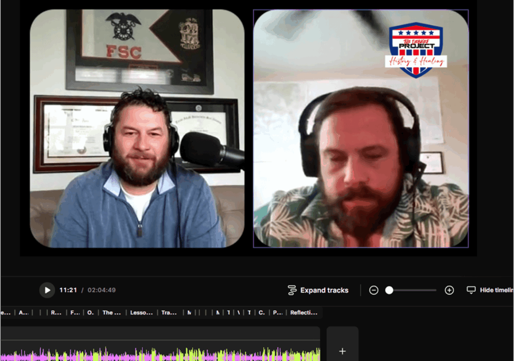 Veterans connecting online to discuss their combat stories and personal growth.